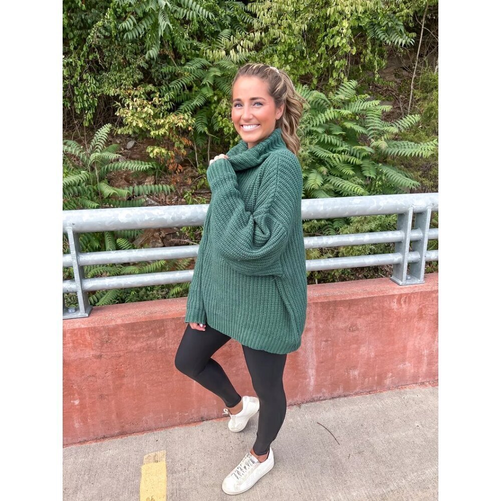 FREE PEOPLE Swim Too Deep Turtleneck Sweater in Evergreen Size Small